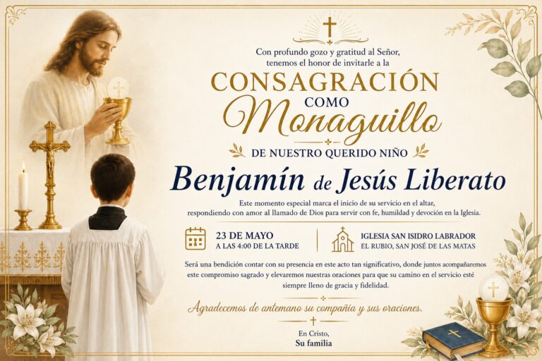BENJAMÍN DE JESÚS LIBERATO será consagrado monaguillo
